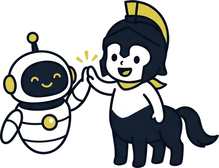 AIエージェントのロボットとハイタッチするこどもキンタウロス